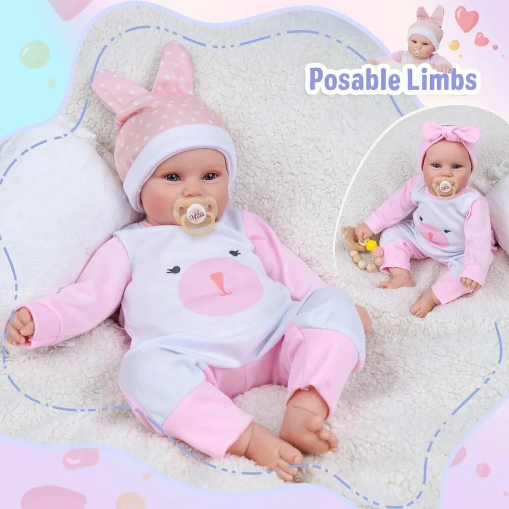 🆕20Inch Realistic Soft Vinyl With Weighted Cloth Body Emily Girl Reborn Baby